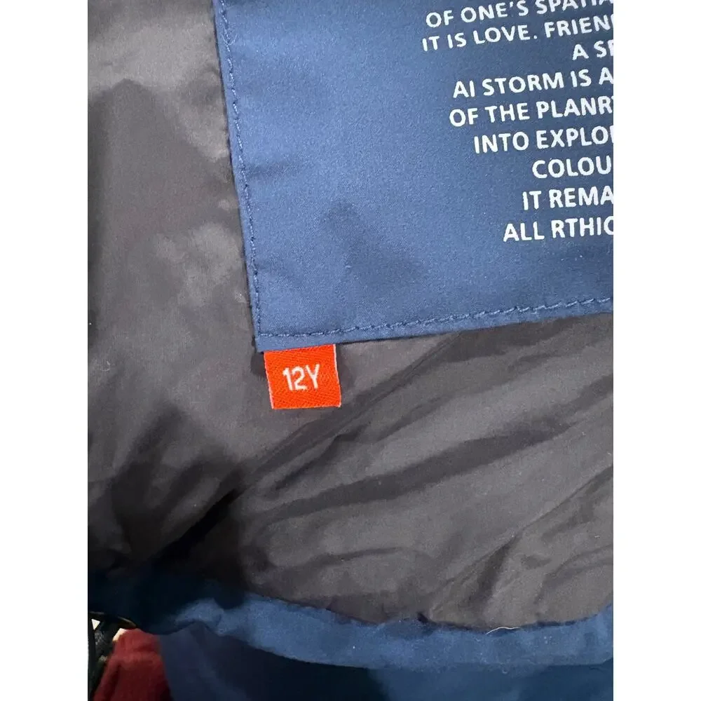 AI Riders on the Storm Down Jacket Kids 12Y Blue Hooded Full Zip